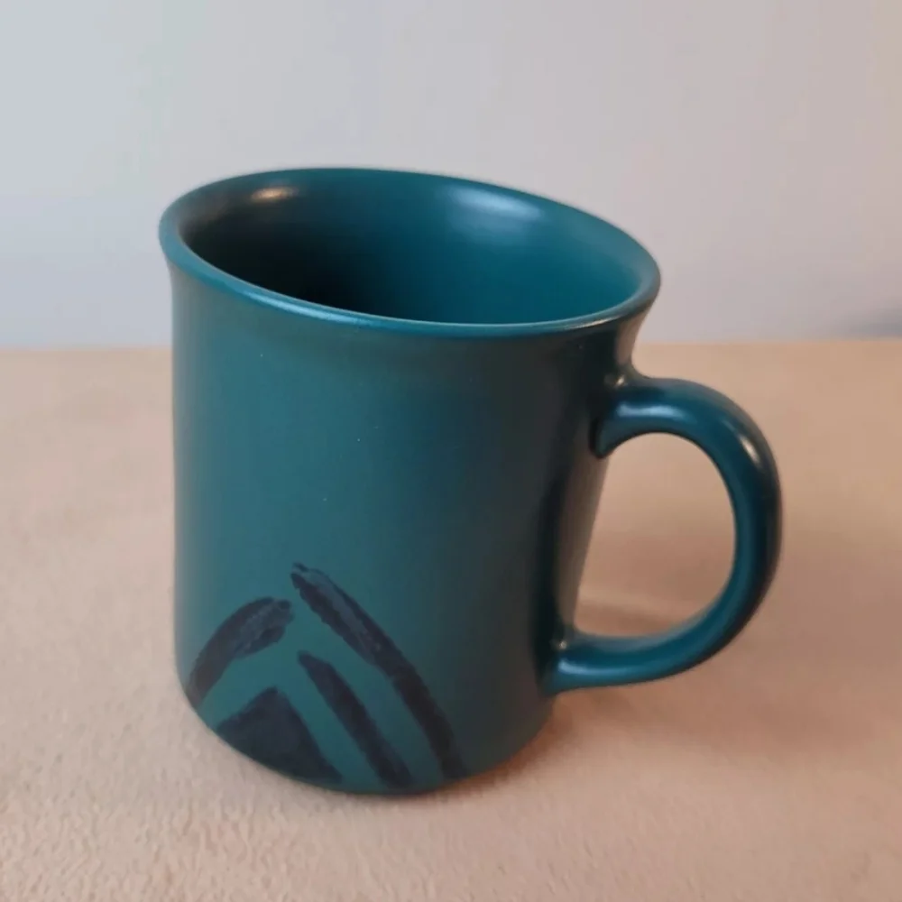 Pfaltzgraff Stoneware Mug Green Black Tribal Stripe Coffee Cup Abstract Retro 90